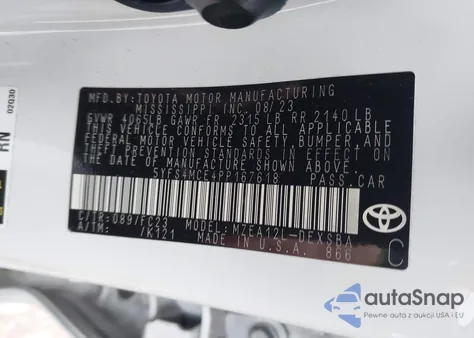 2023 Toyota Corolla Se from USA, damaged, VIN 5YFS4MCE4PP167618